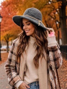 NWT Callanan Millinery European Designer Wool Wide Brim Floppy Hat Gray